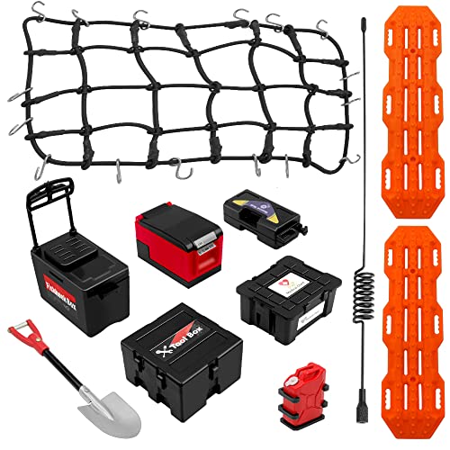 GLOBACT 10PCS RC Crawler Accessories Roof Simulation Decoration Luggage NetFishing BoxOil DrumShovelAntennasRecovery Board for Traxxas Trx4 Trx6 Axial SCX10 Redcat GEN 7 8 Rc4wd Black - Image 1