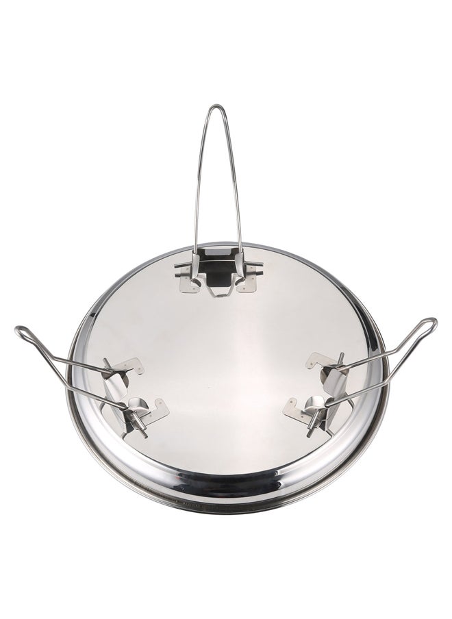 AL SANIDI Round stainless steel plate with Foldable legs, Trips plates, Silver, Size 50 Cm  - Image 3