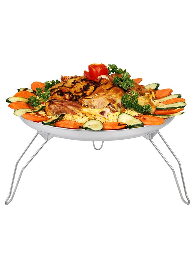 AL SANIDI Round stainless steel plate with Foldable legs, Trips plates, Silver, Size 50 Cm  - Image 5