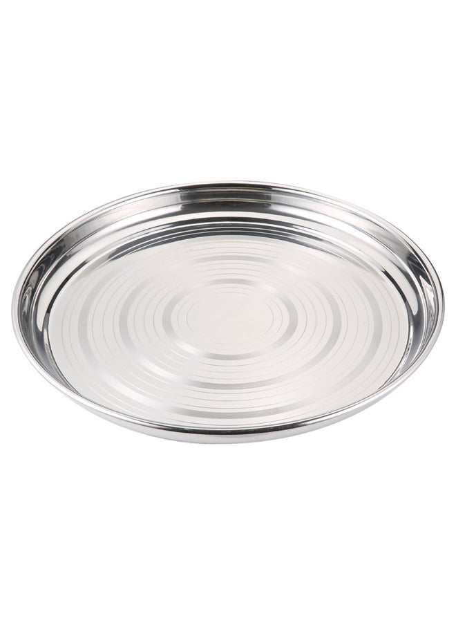 AL SANIDI Round stainless steel plate with Foldable legs, Trips plates, Silver, Size 50 Cm  - Image 2