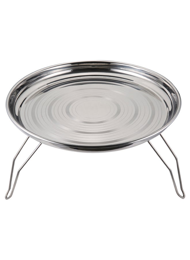 AL SANIDI Round stainless steel plate with Foldable legs, Trips plates, Silver, Size 50 Cm  - Image 1