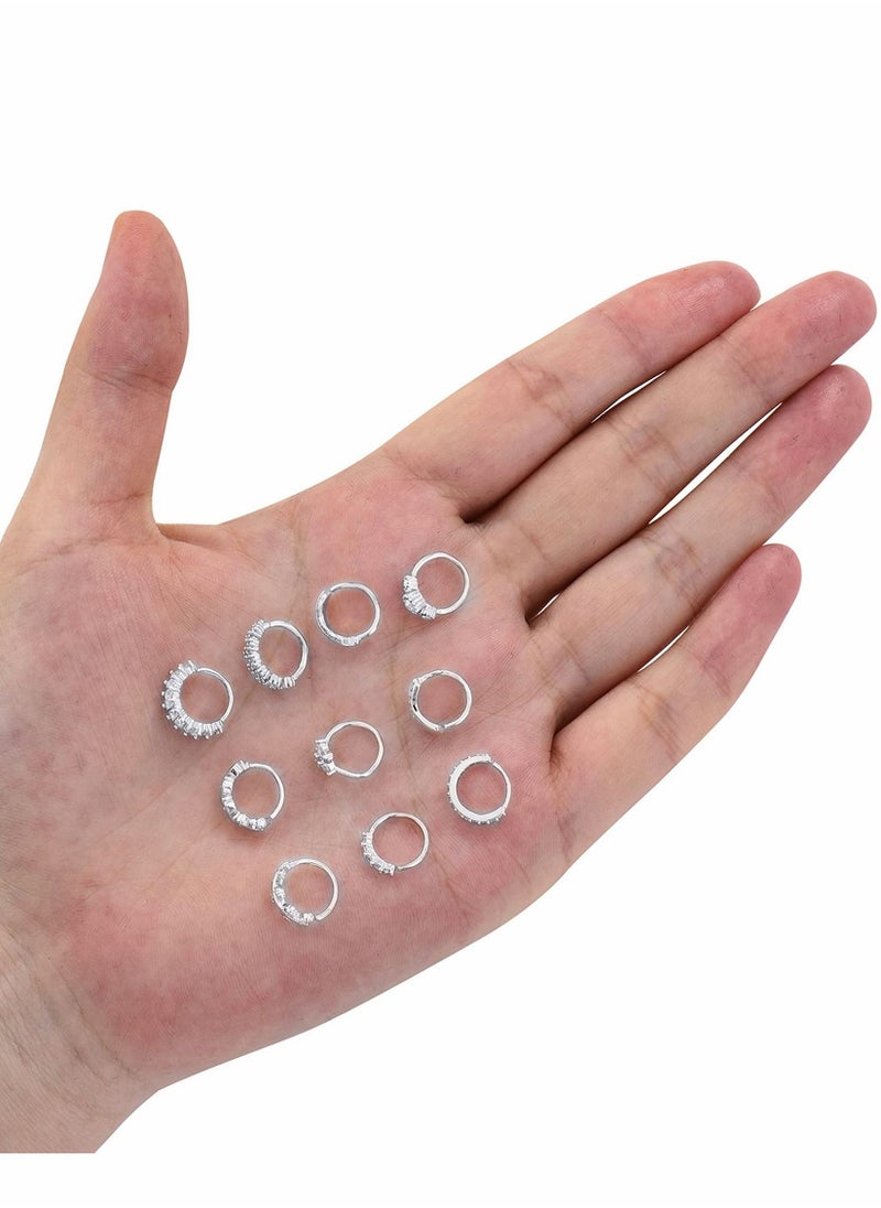 Generic - حلقة أنف دائرية، زينة مجوهرات حلقة أنف من الزركون، أقراط غضروفية من الريش المرصع بالفسيفساء، حلقات أنف مثقوبة 20 جرام للرجال والنساء (10 قطع، فضية) - Image 1