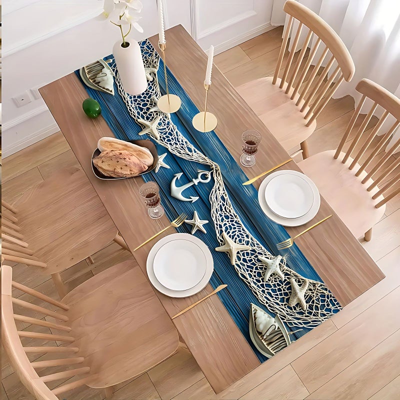 Nautical Table Flag With Blue Beige Anchors Starfish Ocean Decor 13x48 In Polyester Coastal Dining Kitchen - Image 5