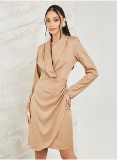Embellished Buckle Wrap Front Blazer Dress