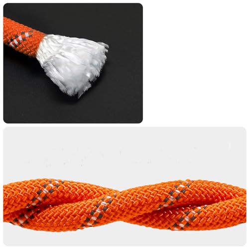 NorthPada Short Outdoor Climbing Rope Kit with Hook, Static Rope, 15 kN, 3/8 in x 10 ft, Reflective Orange - Image 2