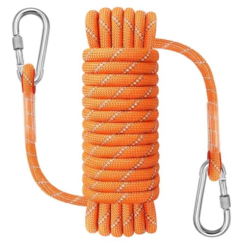 NorthPada Short Outdoor Climbing Rope Kit with Hook, Static Rope, 15 kN, 3/8 in x 10 ft, Reflective Orange - Image 1