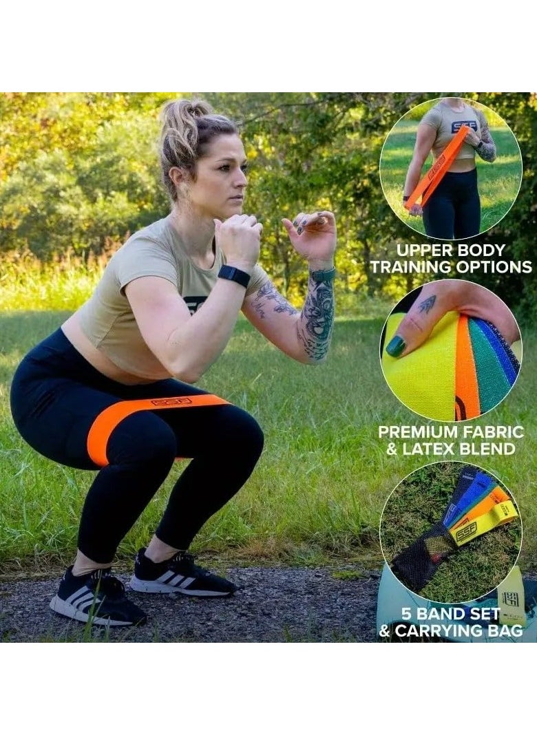 SportQ - 5 Pack Fabric Resistance Bands 10-75 lbs Workout Bands for Women and Men, Non-Slip Elastic Band for Legs and Legs Exercise, Fitness, Home Workout, Gym - Image 1