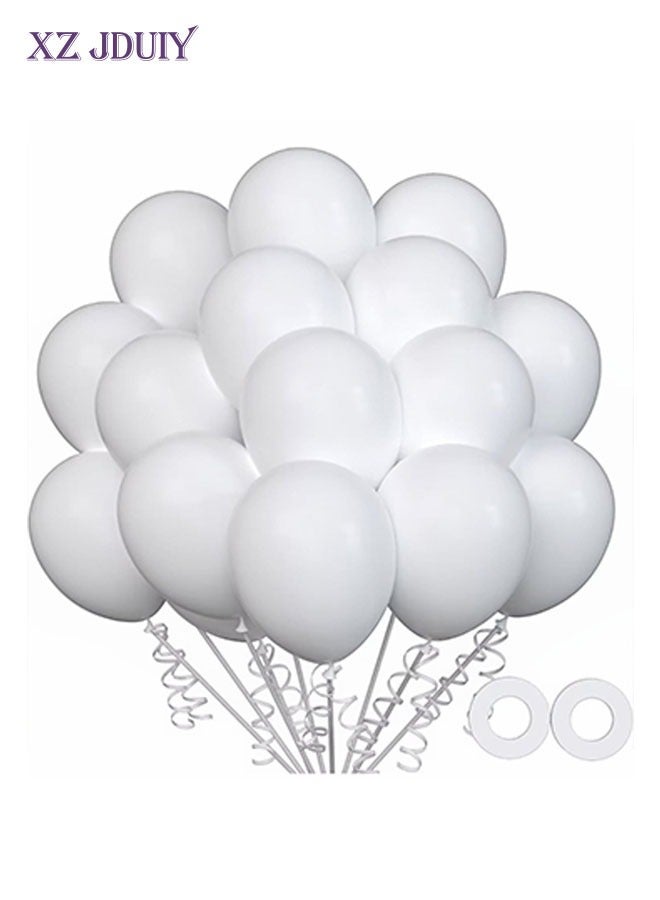 42pcs Set of Latex Balloon Party Decorations, 10 Inch Balloons, (White, 40 Balloons + 2 Rolls of White Ribbon, Total 20m)