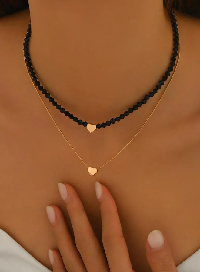 تايك تو عقد طبقات بقلب ذهبي وخرز