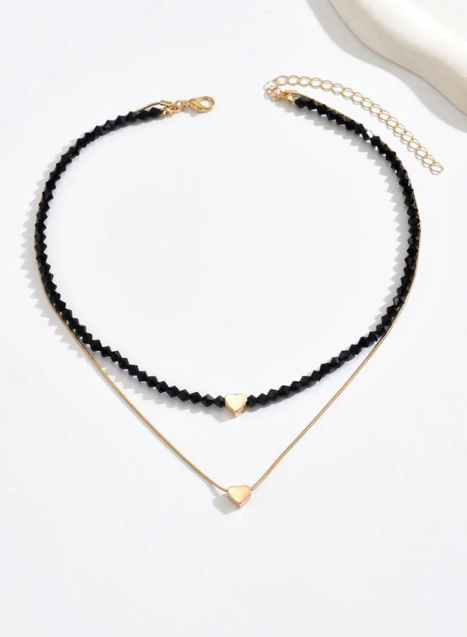 تايك تو عقد طبقات بقلب ذهبي وخرز