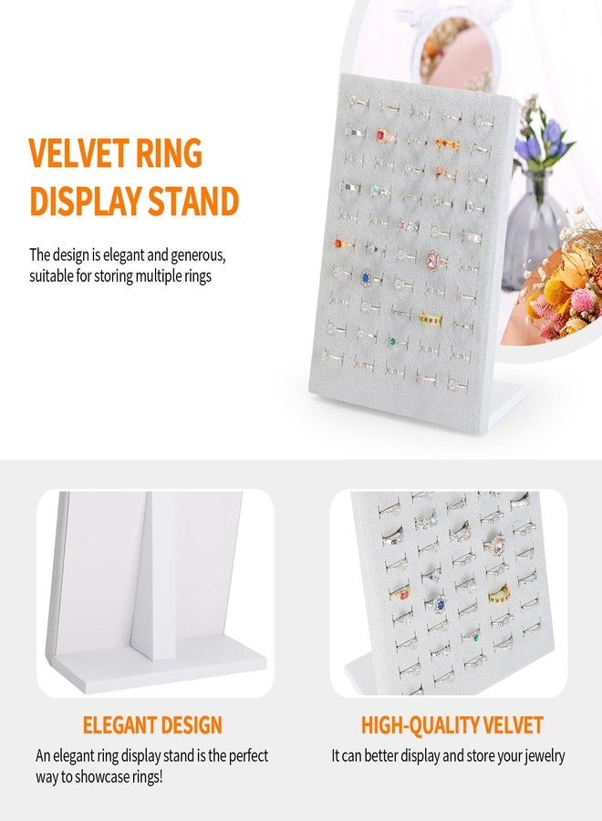 KUKUVR Velvet L-Shaped 50 Slots Ring Earring Holder Display Stand, jewelry Ring Earring Organizer Case Tray for Women & Selling Show (Grey) - Image 3