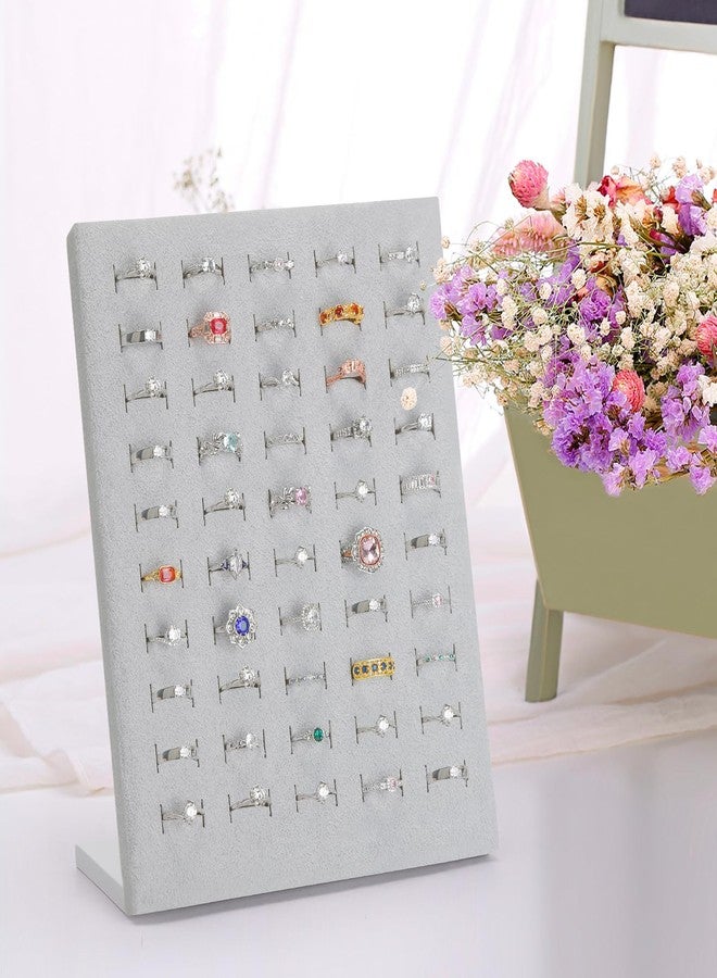 KUKUVR Velvet L-Shaped 50 Slots Ring Earring Holder Display Stand, jewelry Ring Earring Organizer Case Tray for Women & Selling Show (Grey) - Image 5