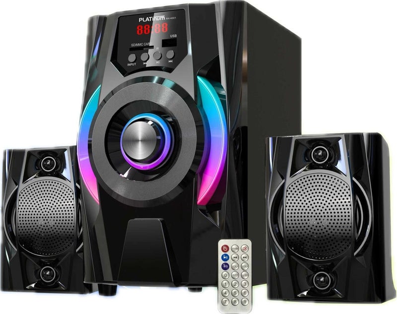 Platinum AH-4001 2.1 Subwoofer Bluetooth Black - LED Light 10W+5W*2 - USB - AUX - Remote Control - Image 1