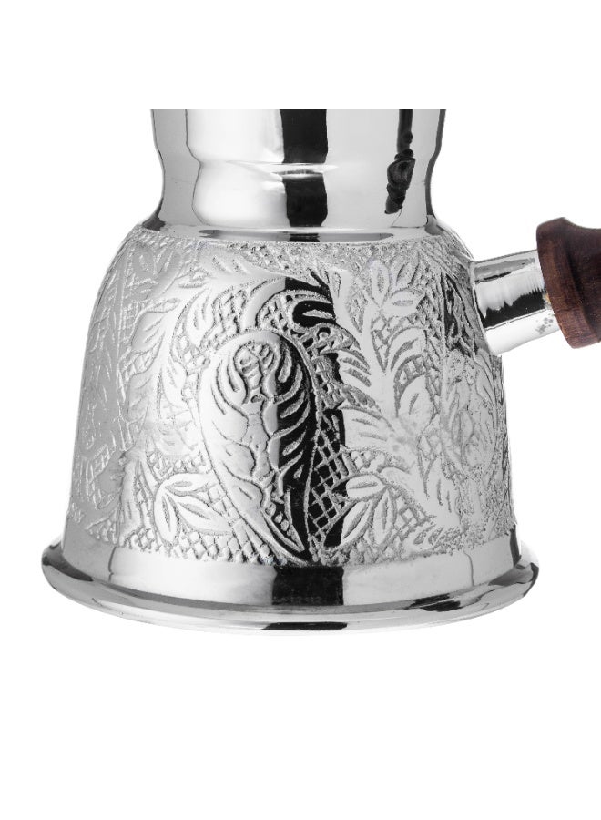 دانيا ☕ دلة قهوة تركية فاخرة 🇹🇷 بسعة 100 مل – فنجان واحد 🥄 تصميم محفور يدويًا 🇮🇳 مقاس 7 سم ومقبض خشبي أنيق 🌿 - Image 5