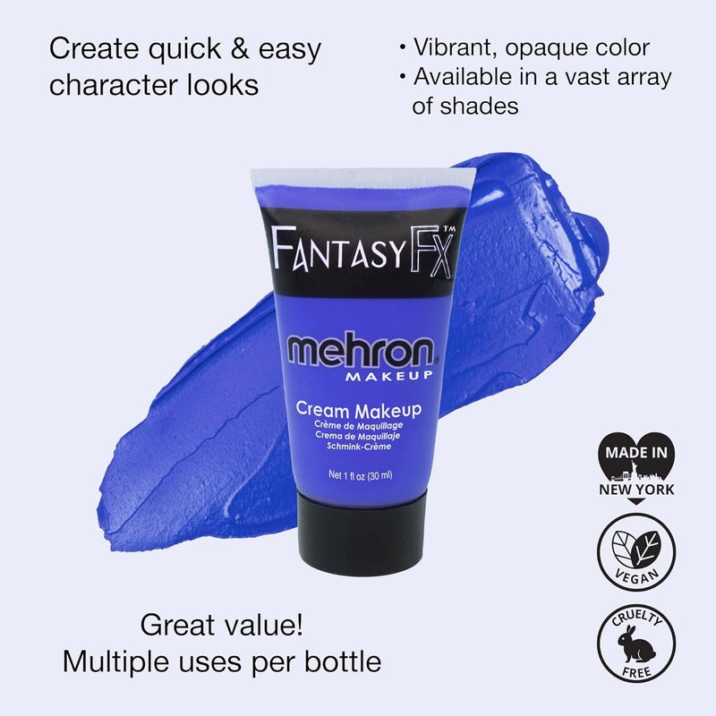 Mehron Blue Fantasy FX Cream Makeup - Water-Based Face and Body Paint (1 oz) - Image 2