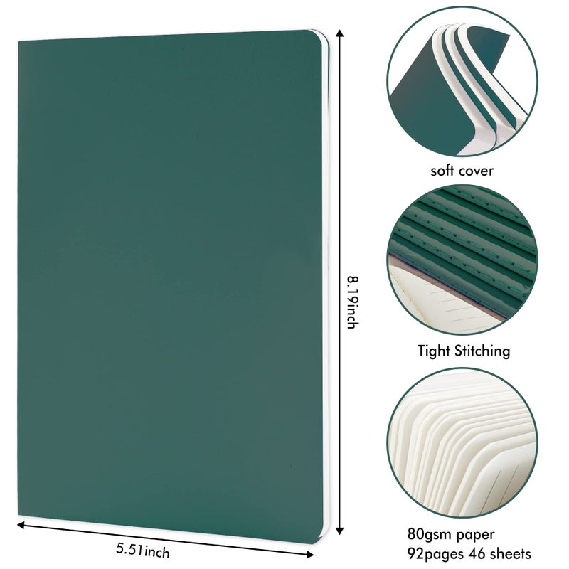 Feela 16 Pack Soft Cover Journal Bulk, Feela Lined Notebooks College Ruled for Work for Women Girl Writing, Blank Travel Journal Note Taking Notebook School Business Supplies, 8.2â€ x 5.5â€, A5, Dark Green - Image 2