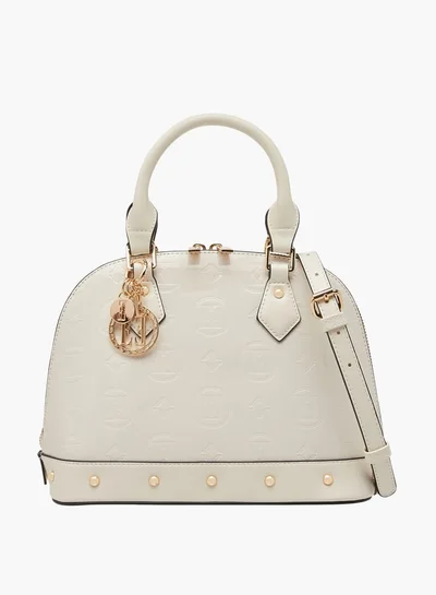 ELLE Women Monogram Embossed Tote Bag with Top Handles and Detachable Strap