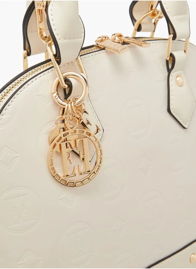 ELLE Women Monogram Embossed Tote Bag with Top Handles and Detachable Strap
