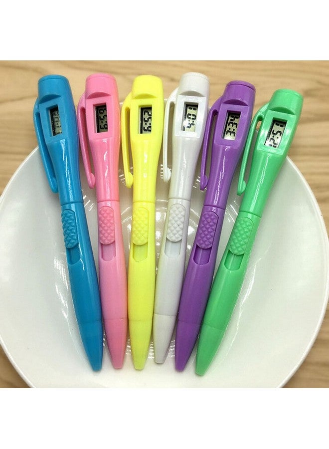 بي اكس تي قلم حبر جاف من BXT، 6 قطع، مزود بساعة إلكترونية، قلم حبر جاف برأس رفيع 0.5 مم، مزود بساعة زمنية للفحص والكتابة وتدوين الملاحظات، ولوازم القرطاسية المدرسية - Image 2