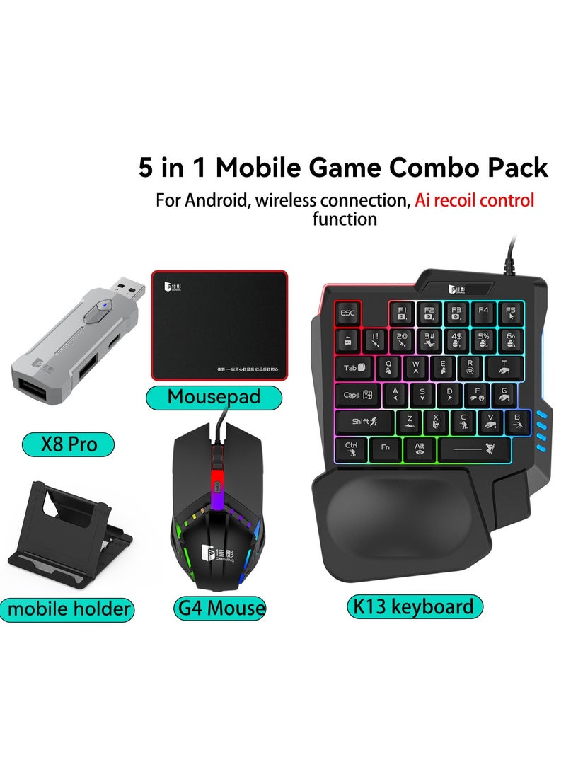 general Classic Mobile Gaming Keyboard Mouse Converter Gamwing X8 Pro Set 5 in 1 Mobile Game Combo Pack for Android HarmonyOS Hyper OS Samsung, AI Control Function Bluetooth 5.3 Connection - Image 1