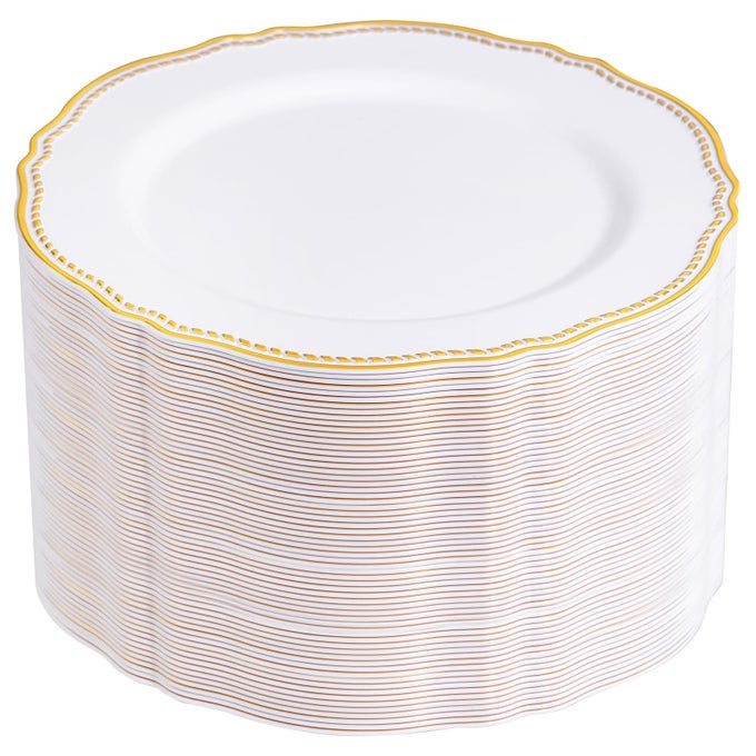 60PCS GOLD PLASTIC PLATES WHITE AND GOLD TRIM DISPOSABLE PLATES 1025 INCH DISPOSABLE DINNER PLATES PERFECT FOR WEDDING PARTY