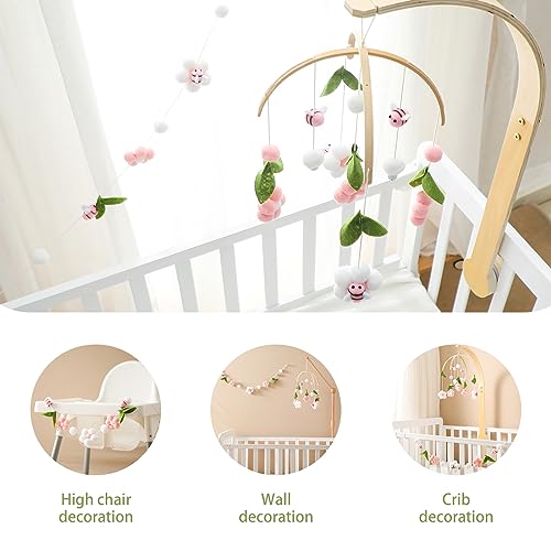 OESSUF Baby Mobile for Crib, Crib Nursery Mobile for Boys Girls, Boho Bee Flower Nursery Decor Soothe Toy Baby Shower Set for Infant Bedroom Hanging Decoration Toy, Pink - Image 4