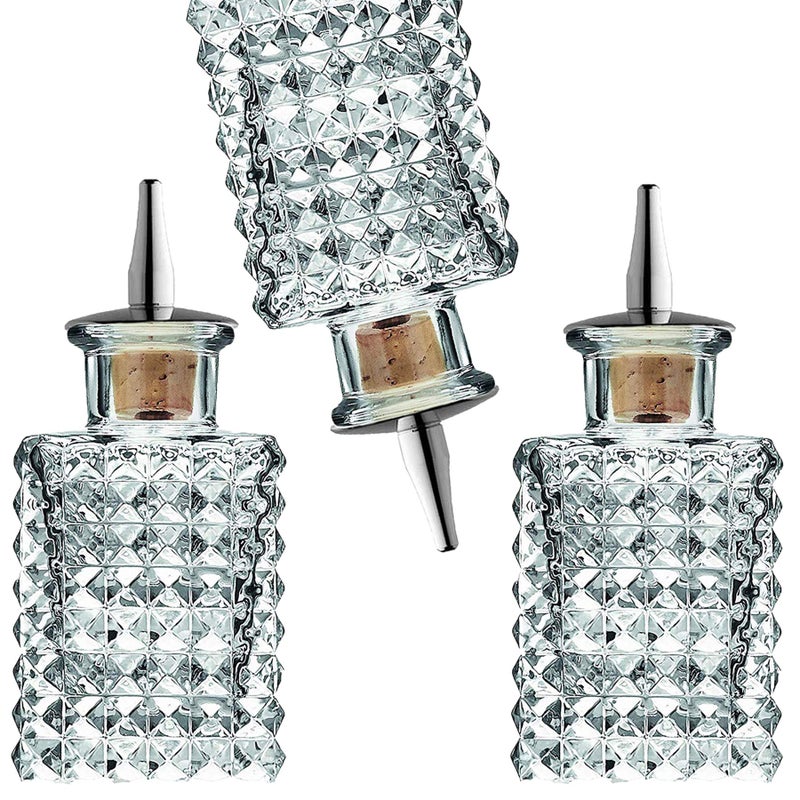 Amehla Cocktail Bitters Bottle  Vintage Square Glass Design with Cork and Stainless Steel Dasher Top  3ounces Professional Bar Set Accessory Tool for Making Craft Cocktails 3 