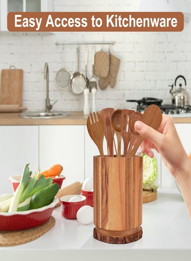 MOAMUN Acacia Wood Kitchen Utensil Holder with Wood Centerpieces for Tables, 360° Rotating Wooden Cooking Utensil Crock, Large Cookware Organizer Storage, Kitchen Counter Farmhouse Decor - Image 5