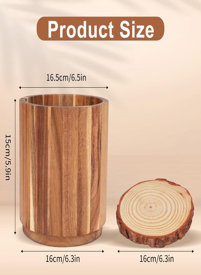 MOAMUN Acacia Wood Kitchen Utensil Holder with Wood Centerpieces for Tables, 360° Rotating Wooden Cooking Utensil Crock, Large Cookware Organizer Storage, Kitchen Counter Farmhouse Decor - Image 2