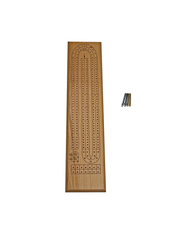 WE Games Classic Cribbage Set - Solid Oak Wood Continuous 2 Track Board with Metal Pegs - Image 1