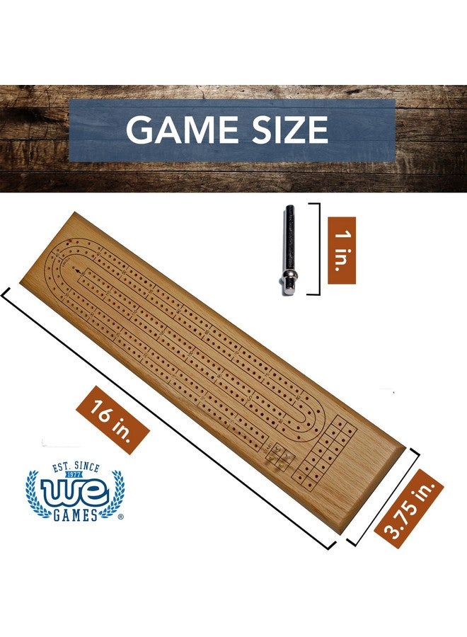 WE Games Classic Cribbage Set - Solid Oak Wood Continuous 2 Track Board with Metal Pegs - Image 3