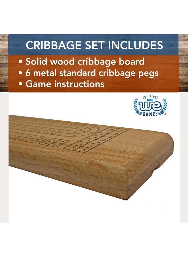 WE Games Classic Cribbage Set - Solid Oak Wood Continuous 2 Track Board with Metal Pegs - Image 4