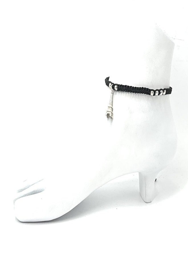 Jyokrish Handmade Adjustable Black Silk dori hanging Effiel Tower anklet For Women | girls | Nazariya |Payal | Nazar Battu |Free Size |Single Leg - Image 3