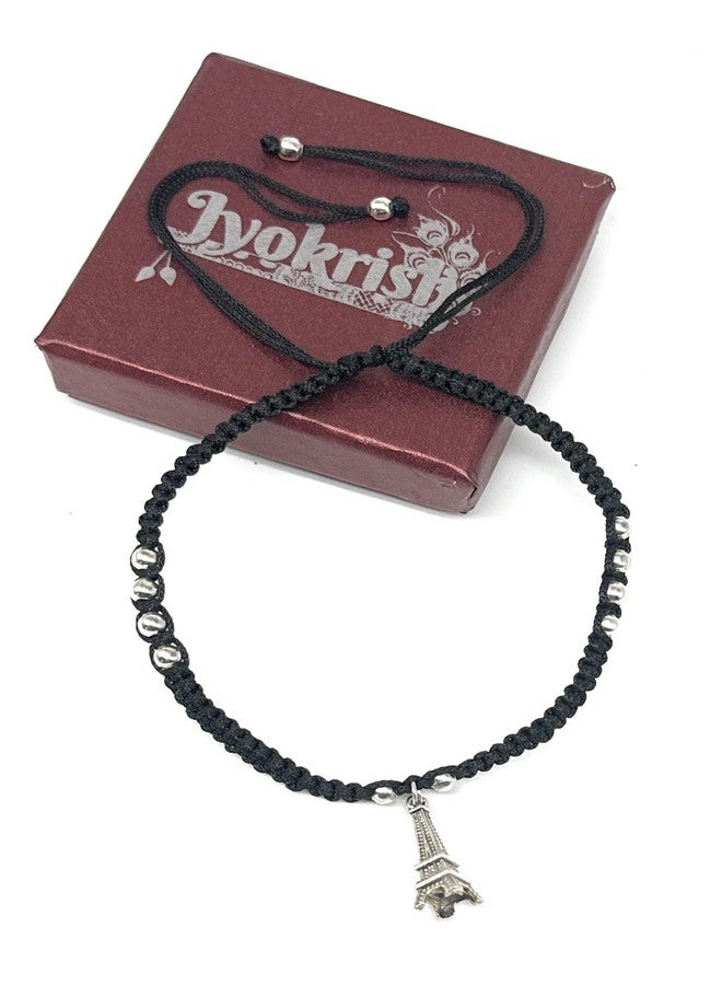 Jyokrish Handmade Adjustable Black Silk dori hanging Effiel Tower anklet For Women | girls | Nazariya |Payal | Nazar Battu |Free Size |Single Leg - Image 4