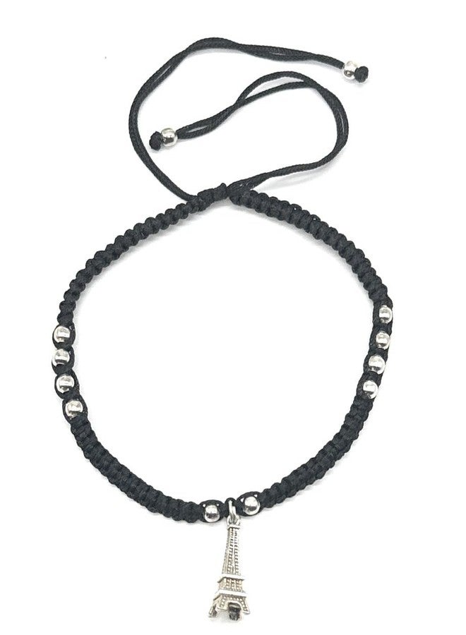 Jyokrish Handmade Adjustable Black Silk dori hanging Effiel Tower anklet For Women | girls | Nazariya |Payal | Nazar Battu |Free Size |Single Leg - Image 1