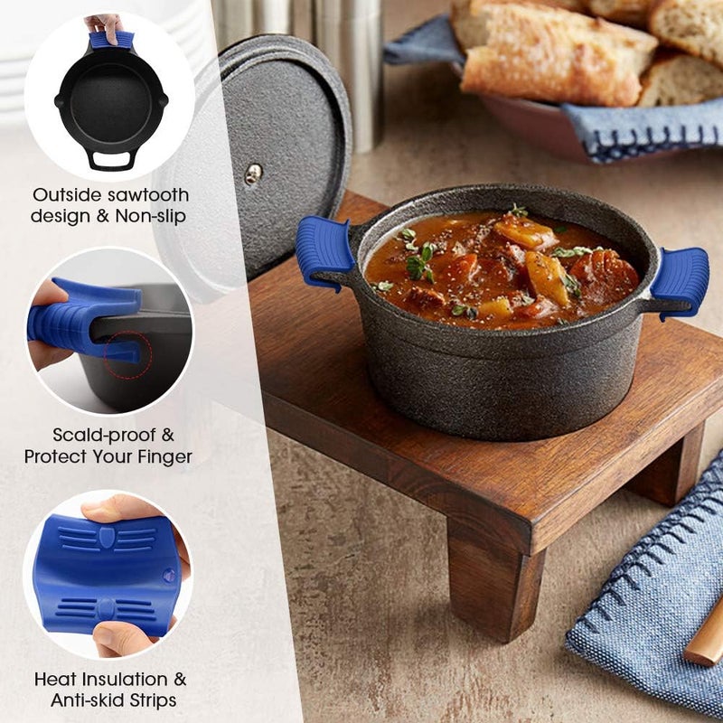 AHIW Silicone Assist Hot Pan Handle Holder Hot Skillet Handle Covers Pot Holder Sleeve Cast Iron Skillets Nonslip Heat Resistant for Enameled Griddles Casserole Frying Pans Cookware(4PACK/Blue) - Image 3