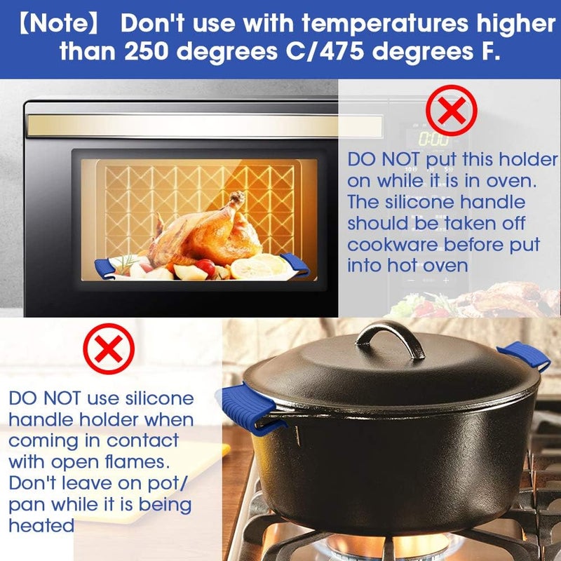 AHIW Silicone Assist Hot Pan Handle Holder Hot Skillet Handle Covers Pot Holder Sleeve Cast Iron Skillets Nonslip Heat Resistant for Enameled Griddles Casserole Frying Pans Cookware(4PACK/Blue) - Image 5