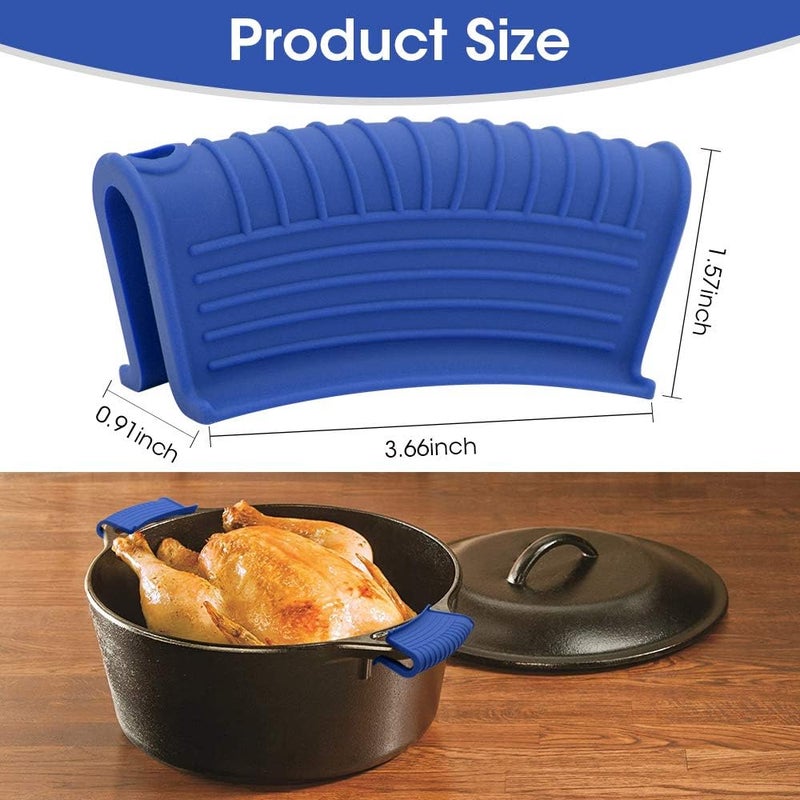 AHIW Silicone Assist Hot Pan Handle Holder Hot Skillet Handle Covers Pot Holder Sleeve Cast Iron Skillets Nonslip Heat Resistant for Enameled Griddles Casserole Frying Pans Cookware(4PACK/Blue) - Image 2