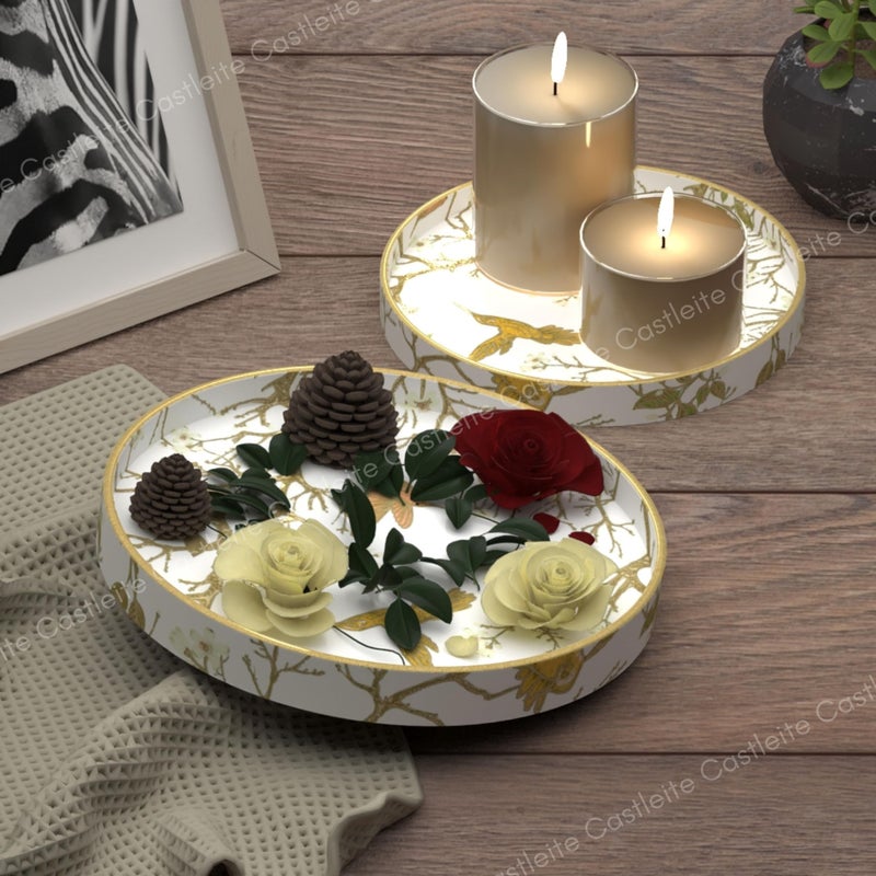 Castleite Ember Decorative Round Wooden Tray Set of 2 Handcrafted Trays for Serving, Use in Kitchen, Dining Table, Decor or Storage - Epoxy Resin Coated - Large, Small (Gloriole) - Image 3