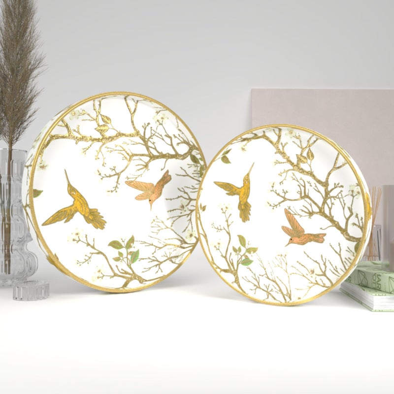 Castleite Ember Decorative Round Wooden Tray Set of 2 Handcrafted Trays for Serving, Use in Kitchen, Dining Table, Decor or Storage - Epoxy Resin Coated - Large, Small (Gloriole) - Image 1