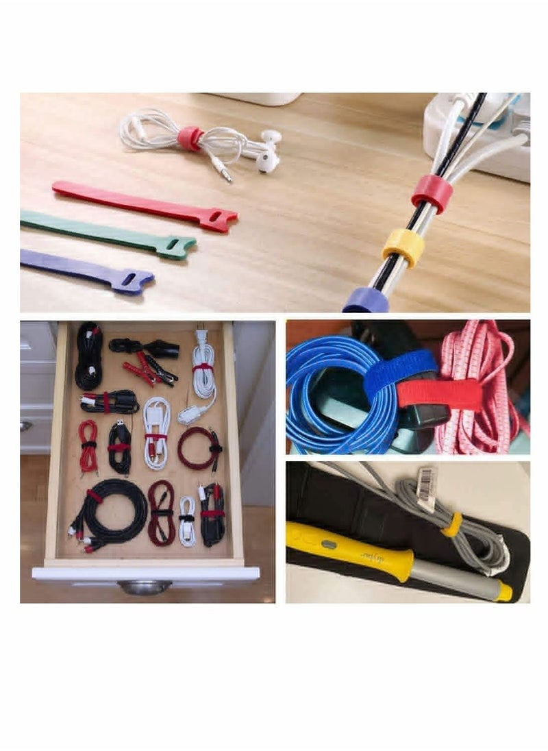 Y&D - 100PCS Reusable Cable Ties | 8-inch &6-inch cord ties Multi-Purpose Hook&Loop cable management Adjustable Multicoloured Cords Organizer for Computer/Laptop/TV/Electronics - Image 1