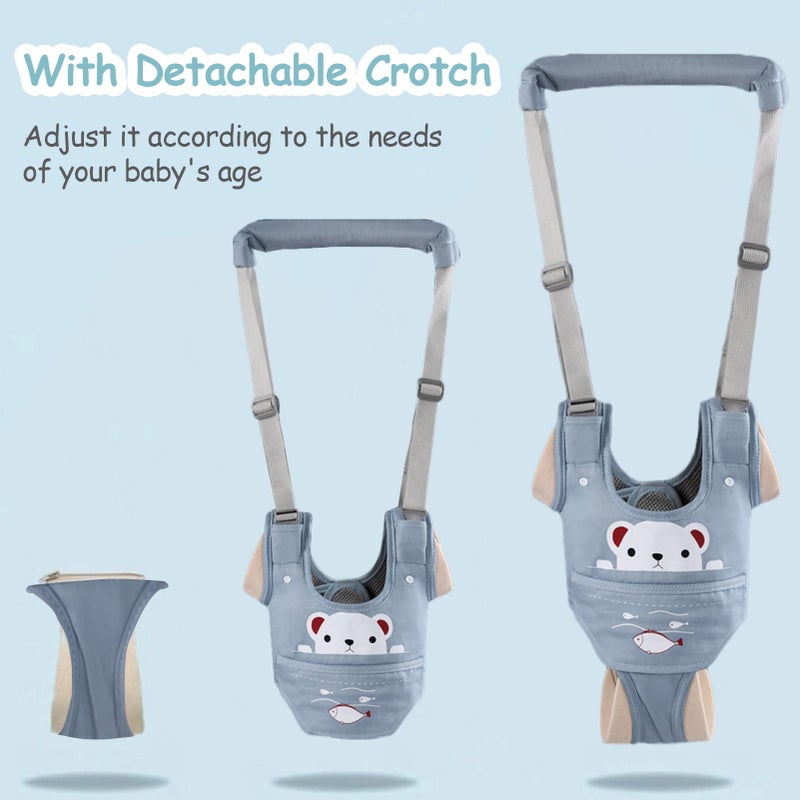 Ocanoiy Baby Walking Harness Handheld Baby Walker Assistant Belt Adjustable Toddler Infant Walker Safety Harnesses Standing Up Walking Learning Helper with Detachable Crotch for 9-24 Month Old (Blue) - Image 4
