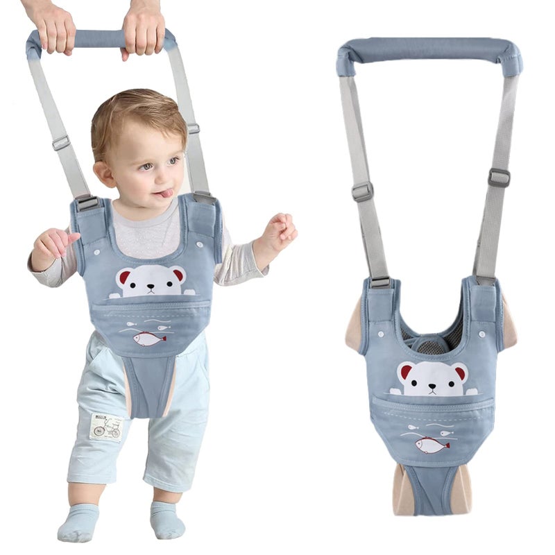 Ocanoiy Baby Walking Harness Handheld Baby Walker Assistant Belt Adjustable Toddler Infant Walker Safety Harnesses Standing Up Walking Learning Helper with Detachable Crotch for 9-24 Month Old (Blue) - Image 1