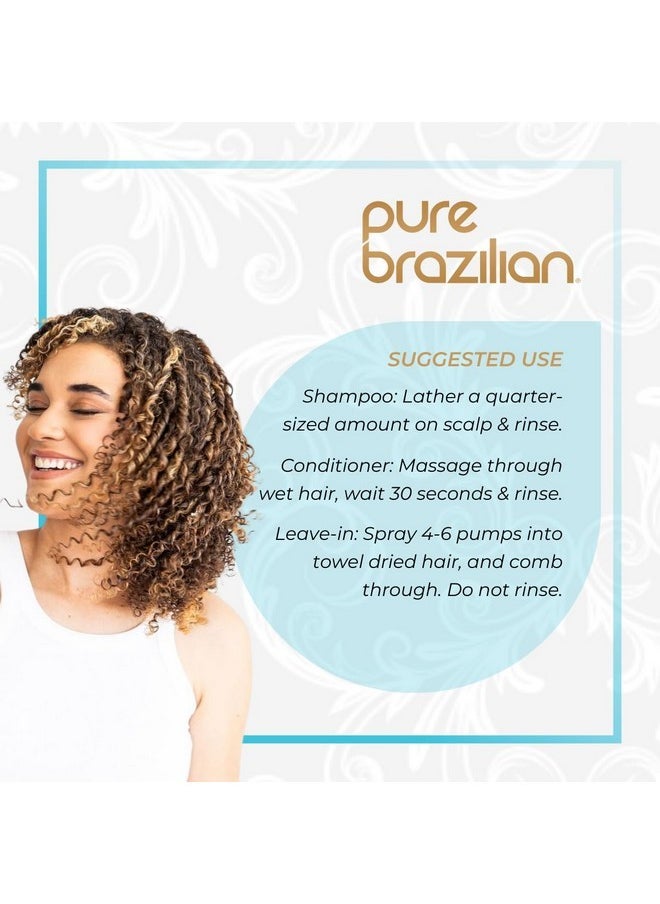 Pure Brazilian Pure Brazilian 3-Piece Daily Essentials Kit: Anti-Frizz Shampoo, Conditioner & Miracle Leave-In Conditioner with Keratin, Cocoa Butter & Bulgarian Rose Wate  - Image 4