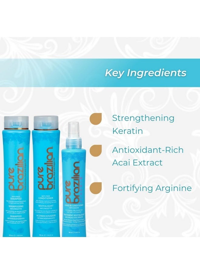 Pure Brazilian Pure Brazilian 3-Piece Daily Essentials Kit: Anti-Frizz Shampoo, Conditioner & Miracle Leave-In Conditioner with Keratin, Cocoa Butter & Bulgarian Rose Wate  - Image 3
