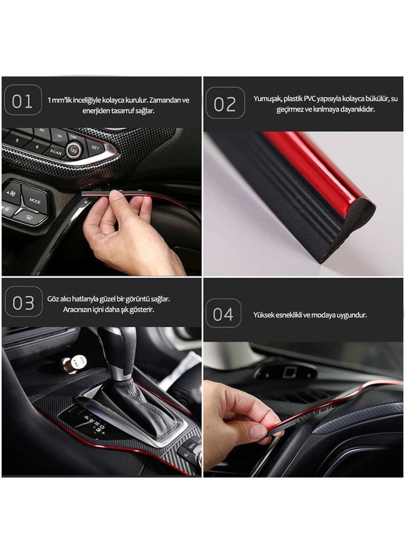 Techmaster Trim Corded New Vehicle Interior Rope Strip Herringbone Nickel Plated 5 Meters Red  - Image 2