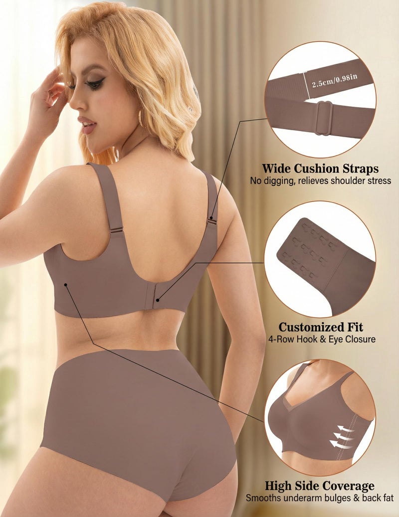 PoseFree Deals Fashion Womens Wireless Bras Supportive Tshirt Bra No Underwire Seamless Push Up V Mesh Comfortable Bralette Everyday Bras Coffee M - Image 3
