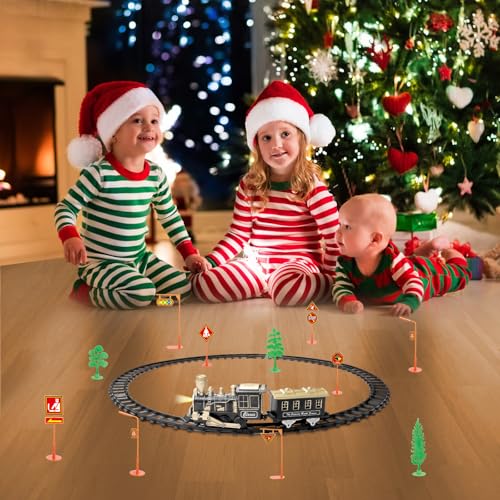 JQ JUQU JUQU Electric Train Set for Kids Ages 4-8 – Christmas Tree Train Set with Locomotive Engine, Cars, Tracks & Accessories, Classic Toy Trains for Boys & Girls for Around or Under Tree - Image 2