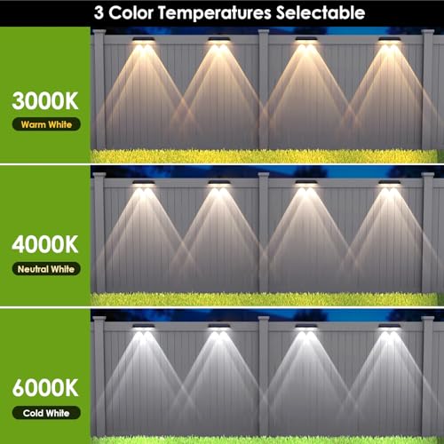 LIANGLOME Solar Fence Lights Outdoor Waterproof LED - 3000/4000/6000K 3 Mode, IP65 Waterproof Fence Lights Solar Powered, Solar Wall Lights for Outside, Backyard/Step/Patio/Deck Fence/Stair Railings (12 pack) - Image 2