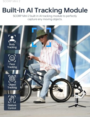 FeiyuTech Official SCORP Mini 2 Kit Gimbal,3-Axis Camera Stabilizer with AI Tracker Fill Light,1,3IN Touch Sreen, for Mirrorless Camera,Smartphone,Action Camera,with Carrying Case,Extension Rod,White - Image 3